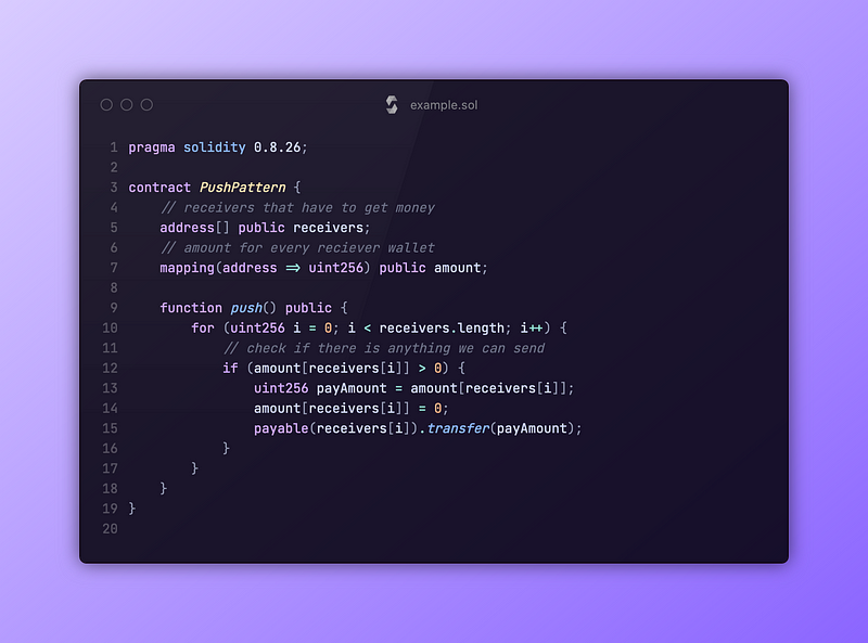 "Pull over Push" pattern in solidity